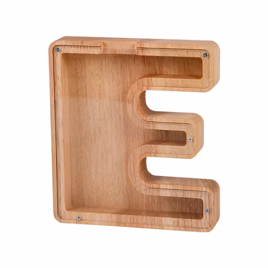 Nuevo Hucha de madera creativa con alfabeto, hucha de madera de vidrio transparente,